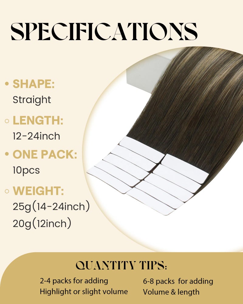Ve Sunny Tape in Hair Extensions Real Human Hair Invisible Remy Human Hair Straight Tape Ins Double Sided Dark Brown Balayage Dark Golden Blonde Highlight Platinum Blonde 22 inch 10Pcs 25G - Image 3